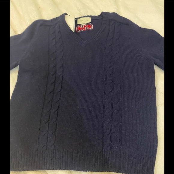 Gucci Cable Knit Wool Cashmere V-neck Sweater Sz M - Picture 8 of 8